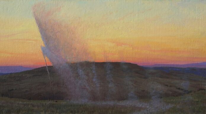 PleinAir Salon Art Competition First Place Overall: Seth Tummins, “Do Not Go Gentle” Oil, 18x36 in.