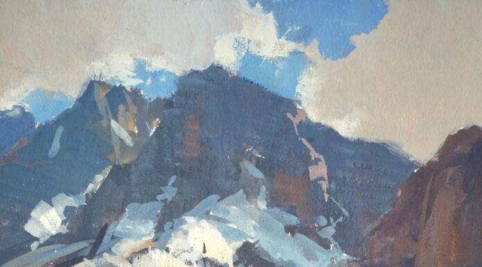 Scott Christensen, Gouache Study, 2020, gouache, 8 x 8 in., Private collection, Plein air and studio