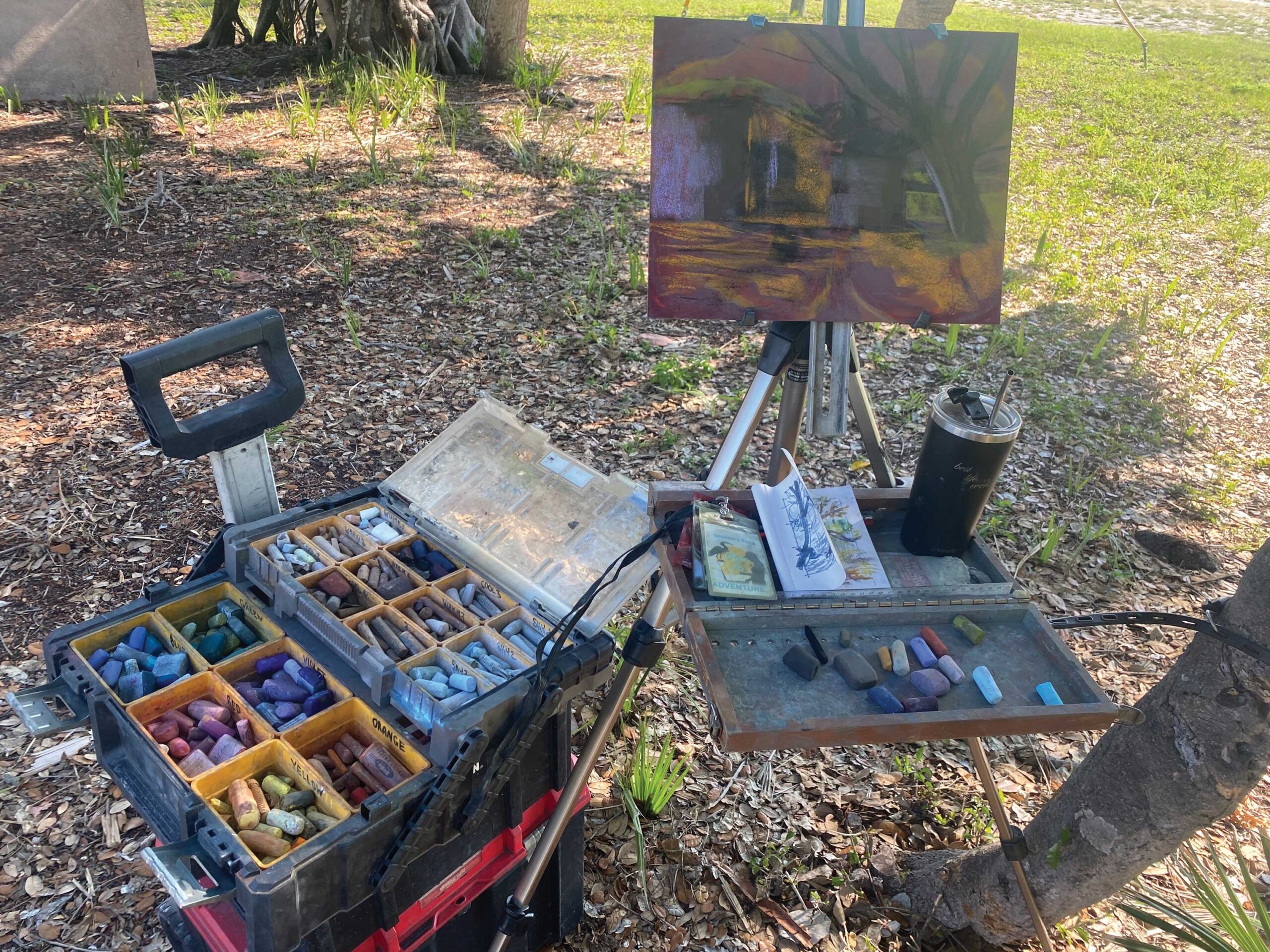 Joyce’s setup, featuring the “VIP seating” area and her Packout for plein air pastel painting