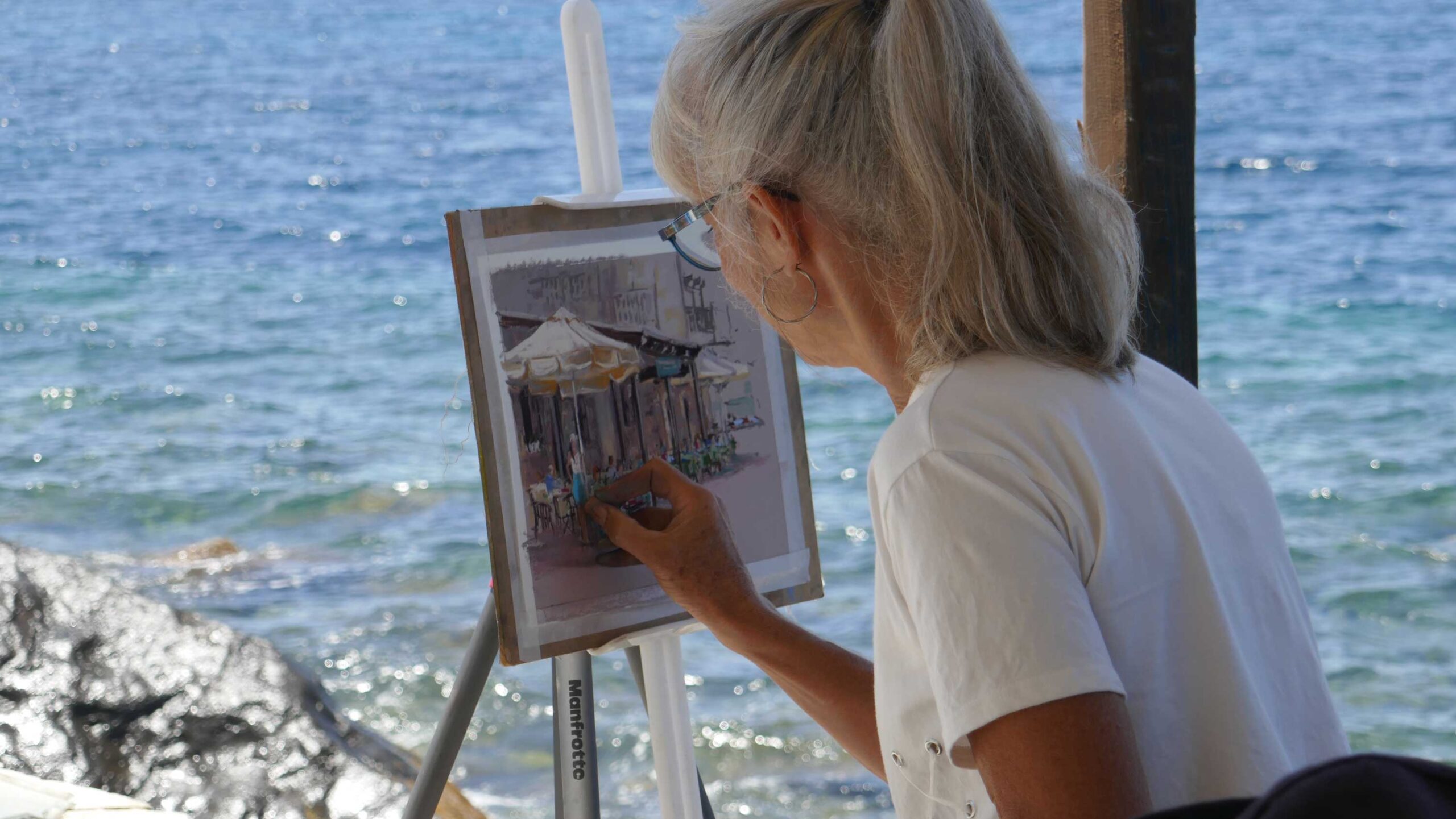 Lyn Diefenbach plein air pastel painting in Greece