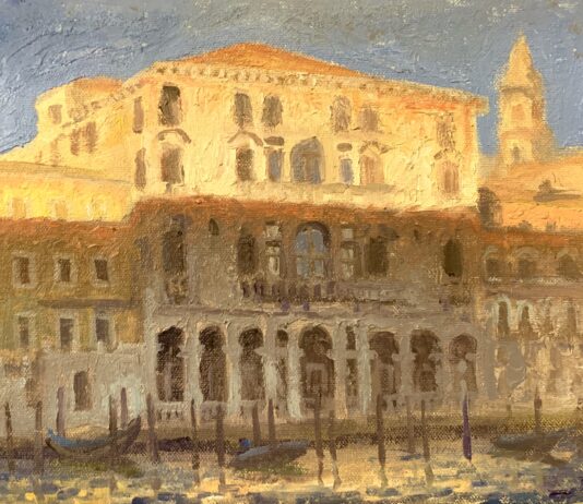 John Paul Marcelo, “Golden Hour, Venice,” 2019, oil, 9 x 12 in., Available from artist, Plein air