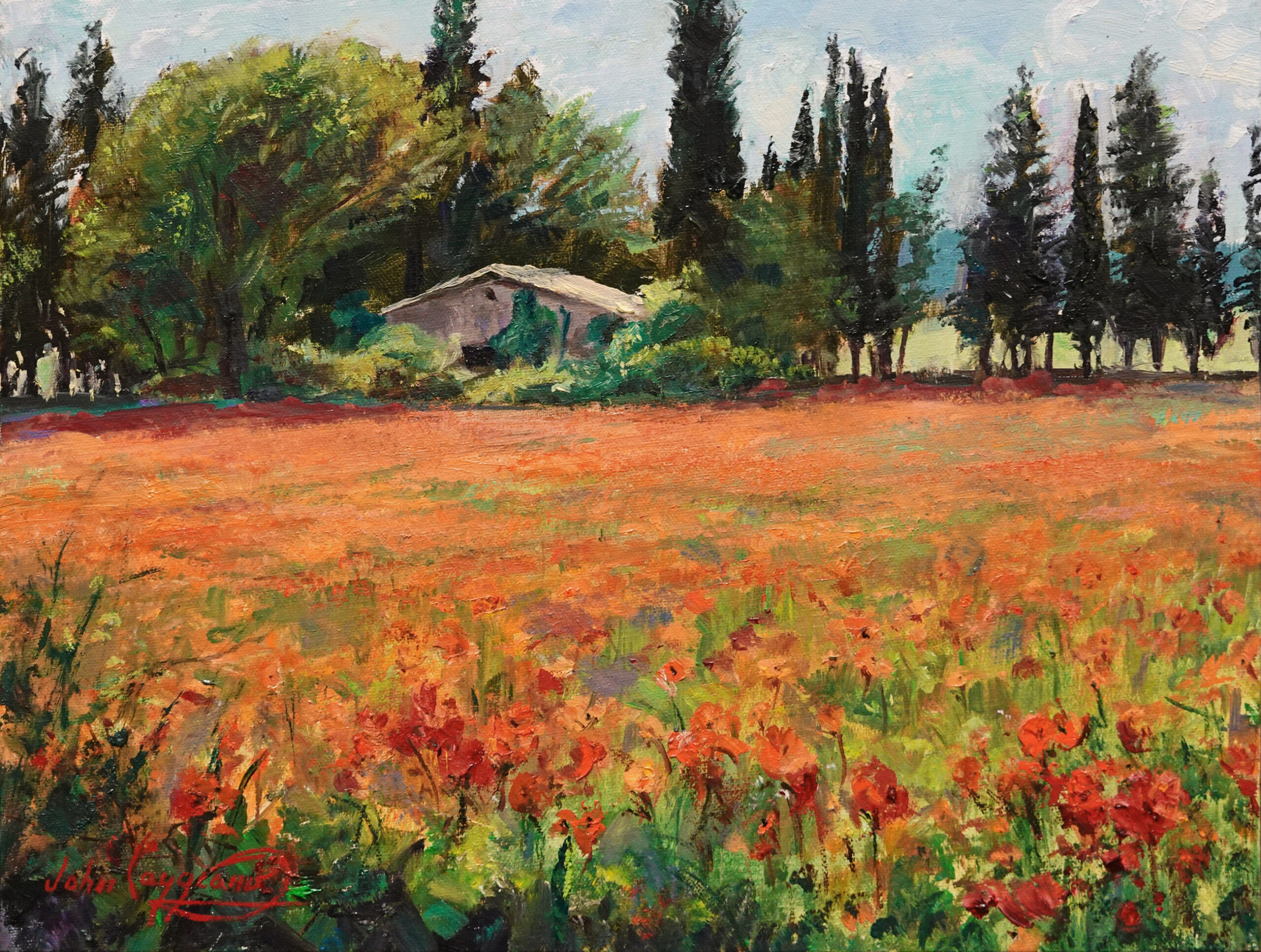 John Caggiano, “Poppy Season,” 2023, oil, 9 x 12 in., Available from artist, Plein air