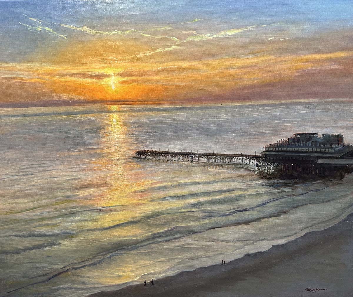oil painting of sunset over water
