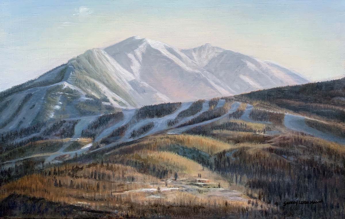 oil painting of mountain range