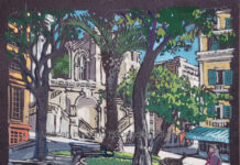 Jan Poynter, "Bastion-Calgliari / Sardinia," gouache, 7.5 x 7.5 in.