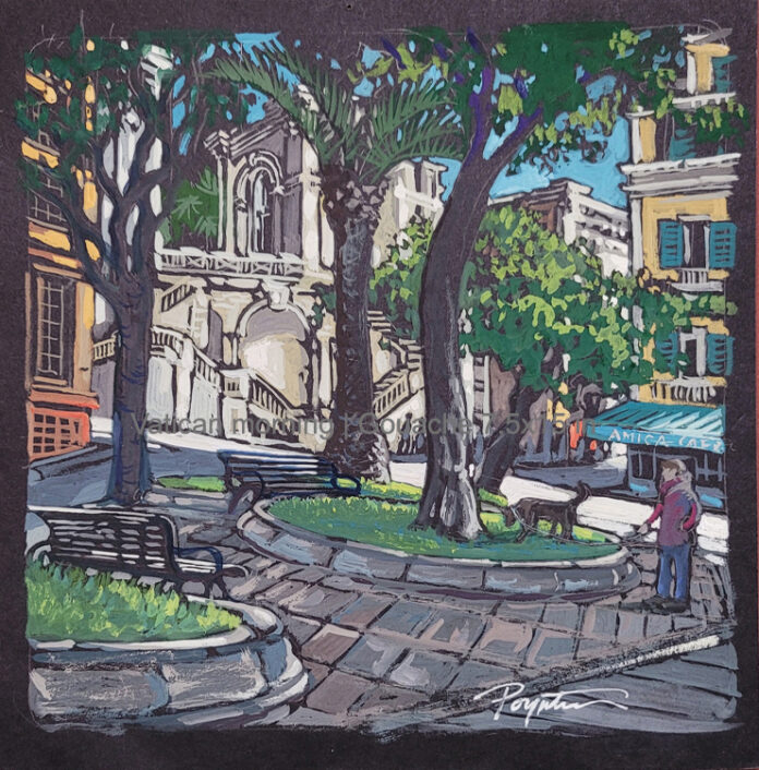 Jan Poynter, "Bastion-Calgliari / Sardinia," gouache, 7.5 x 7.5 in.