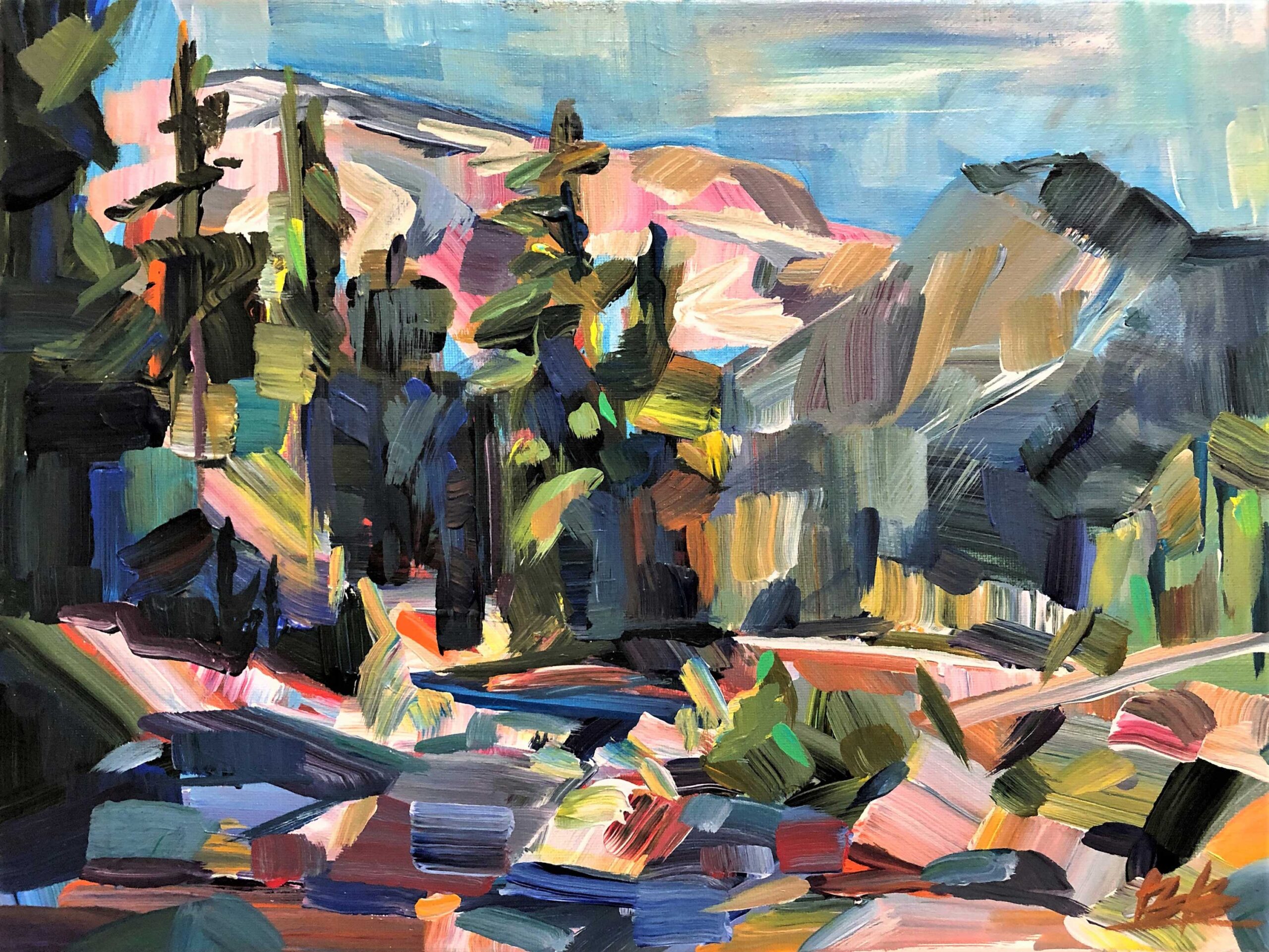 Brooke Borcherding, "Evening Along the Riverbed," 2019, acrylic, 12 x 16 in., Private collection,Plein air