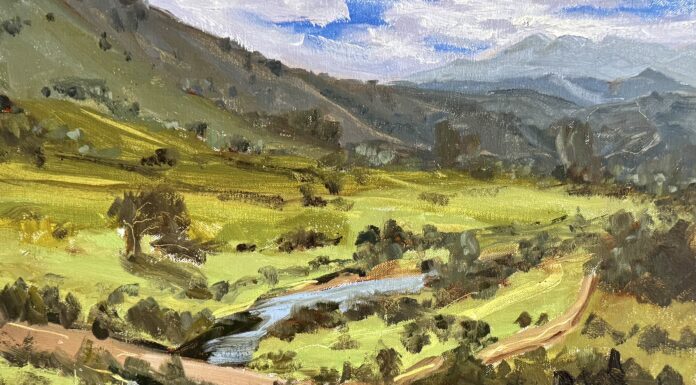 Art Snippet: On Simplifying Your Shapes and Massing simplifying shapes - Acrylic landscape by Georgia Mansur
