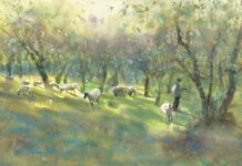 Painting trees - Keiko Tanabe, "Time to Go Home," 2024, watercolor, 14 x 21 in., Available from artist, Studio
