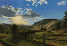 Christopher North, “Masonville Sunset,” 2024, oil, 16 x 20 in., Available from Blue Moose Art Gallery, Fort Collins, CO, Studio from plein air study