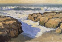 Scott Hamill, "Winter Light, California Coast," 2024, oil, 16 x 26 in., Collection the artist, Plein air