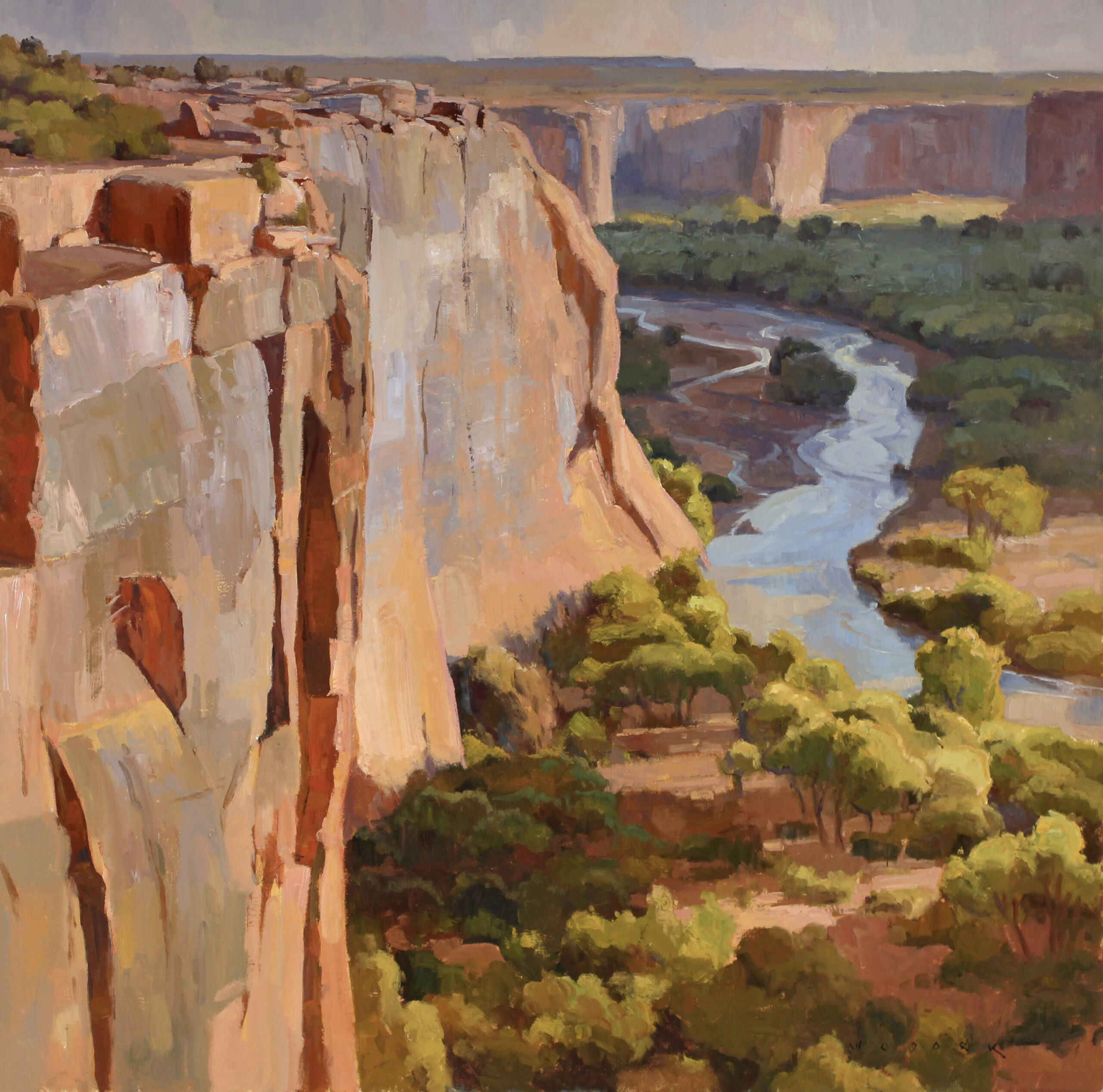 Jim Wodark, “Canyon de Chelly,” 2023, oil, 40 x 40 in., Available from Santa Fe Trails Gallery, Santa Fe, NM, Studio from a plein air study