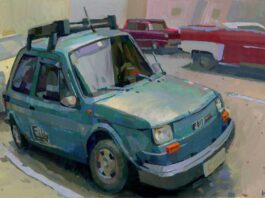 Happening Saturday, August 23: Gouache Live! Angela Sung, "Cuba Car," 2021, gouache, 11.5 x 8 in.