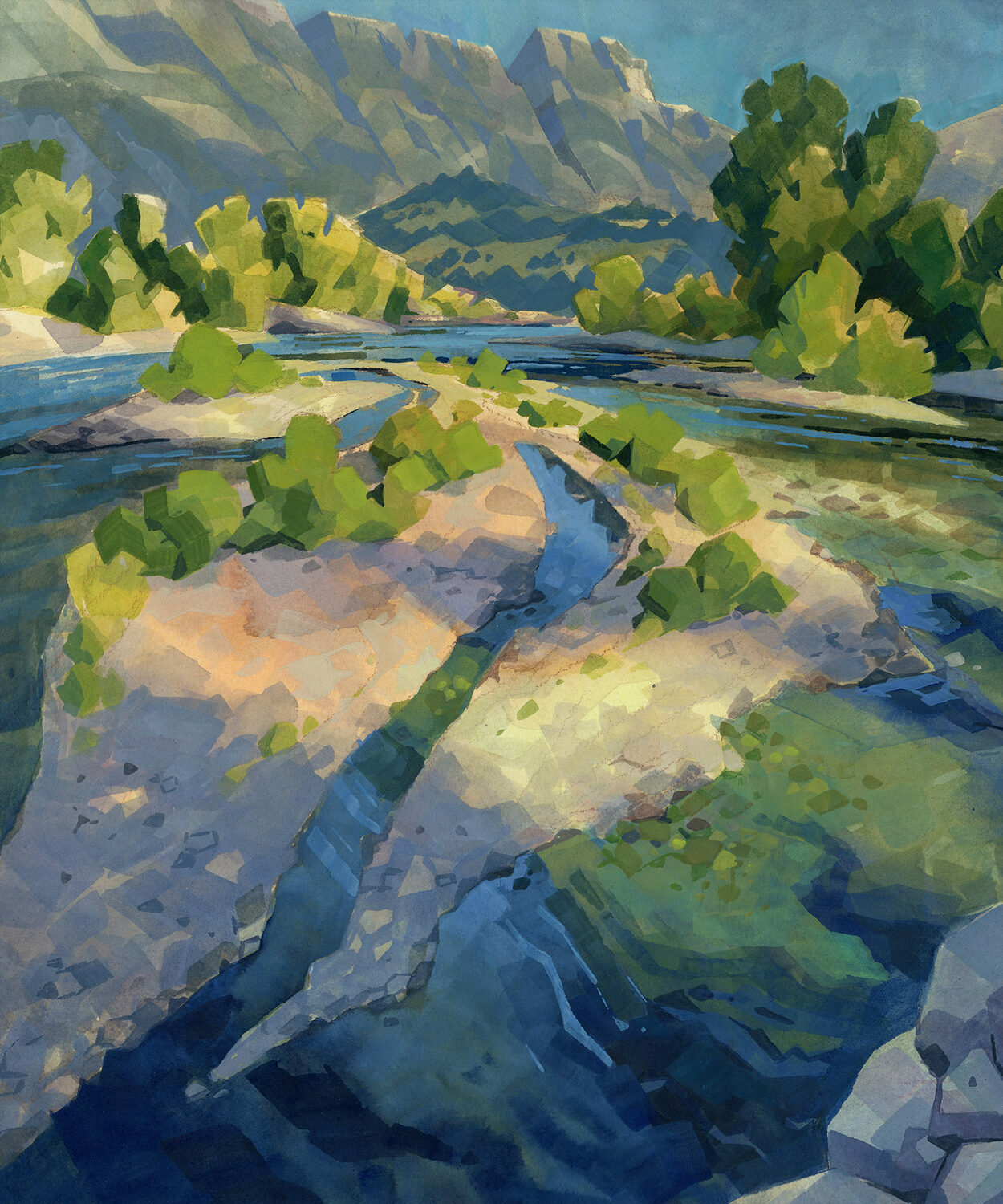 Best Plein Air Acrylic & Gouache: Laura Bifano (Canada), "June Evening on the Goat," gouache, 12 x 10 in.