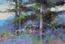 painting trees - Albert Handell, "Morning Light," 2023, pastel, 12 x 16 in., Private collection, Plein air