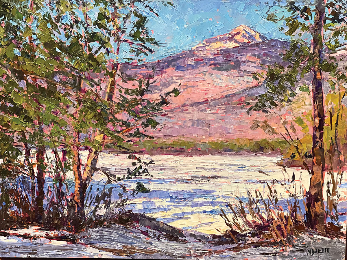 Painting in winter - Melanie Barash Levitt, "Winter at Lake Chocorua," 2023, oil, 12 x 16 in., private collection, plein air