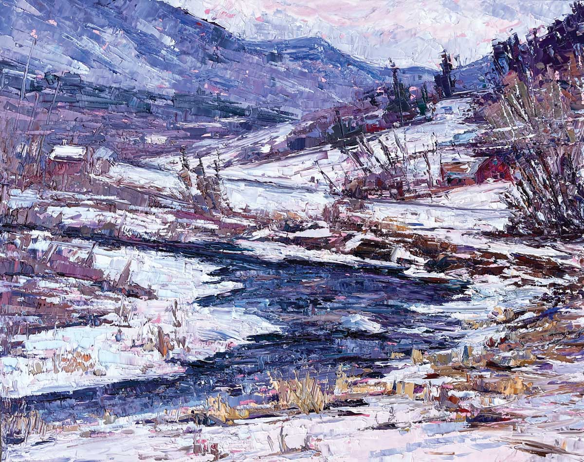 Melanie Barash Levitt, "Meandering Through Winter," 2024, oil, 16 x 20 in., private collection, plein air and studio