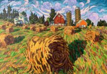 Kevin Barton, “The Big Bale,” 2023, oil, 36 x 48 in., Private collection, Plein air and studio