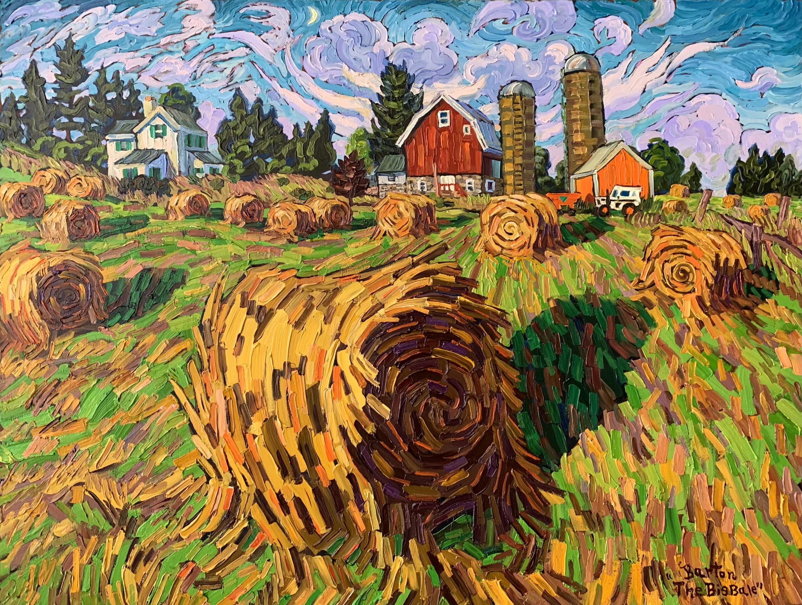 Kevin Barton, “The Big Bale,” 2023, oil, 36 x 48 in., Private collection, Plein air and studio 