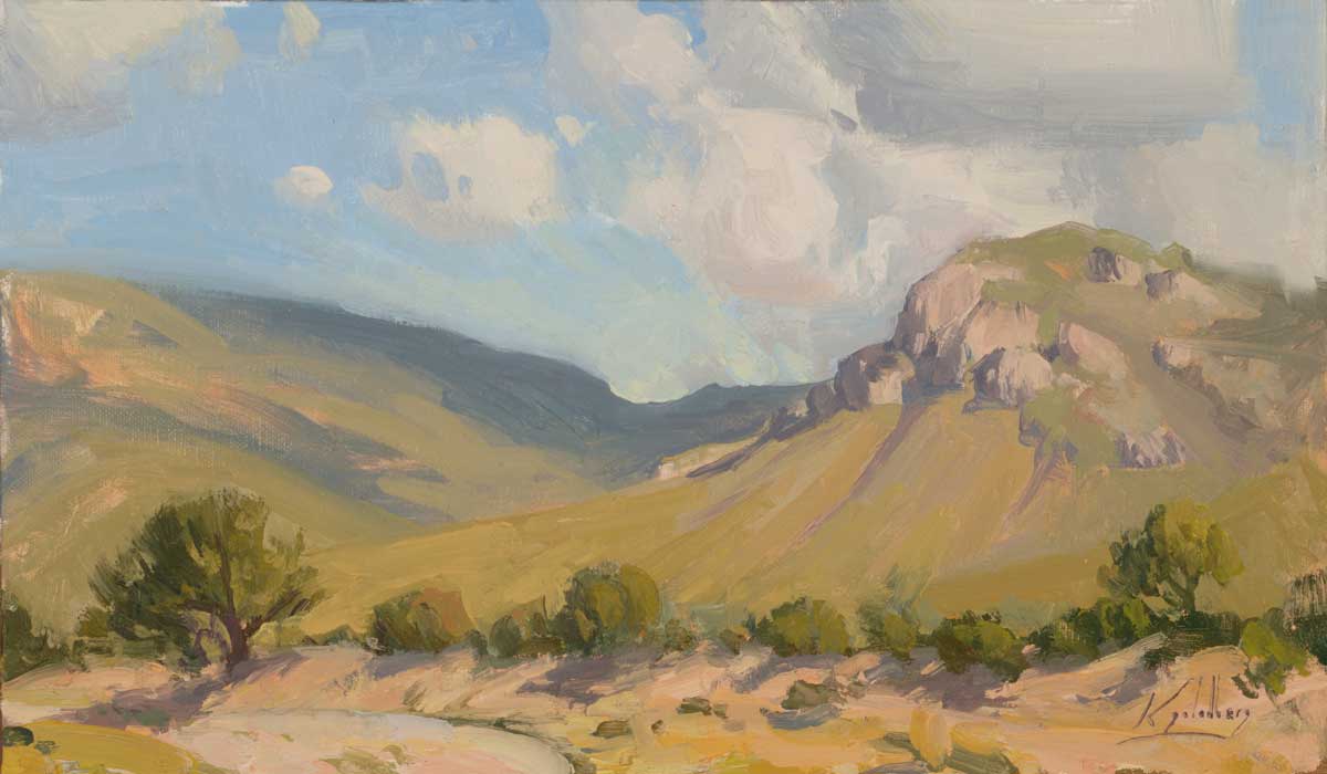 Kadin Goldberg, “Mule Mountain Majestic,” 2025, oil, 9 x 14 in., Available from the Artist, Plein Air and Studio