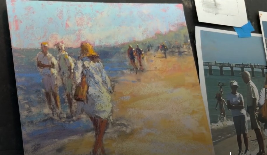 “My goal is to show the impression of the people walking on this bright, sunny day along the shoreline, keeping in mind proportion, movement, and having a story,” said Nancy Nowak.