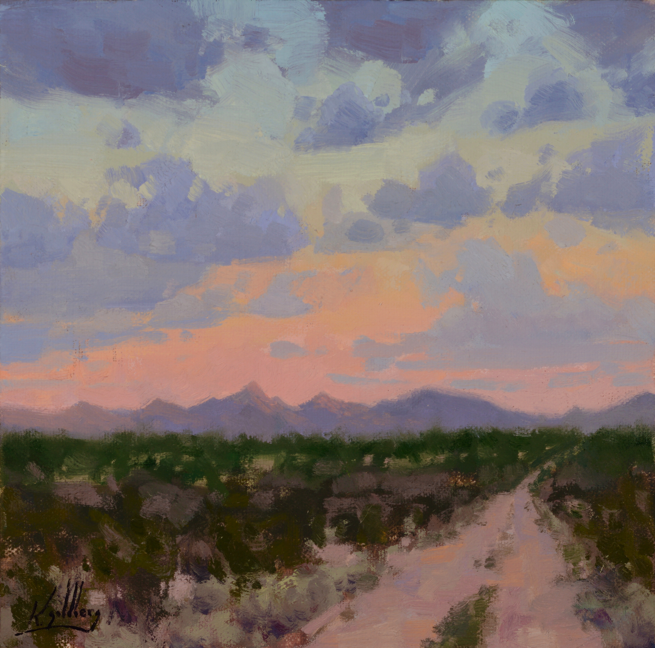Kadin Goldberg, “September Skies,” 2025, oil, 8 x 8 in., Available from the Artist