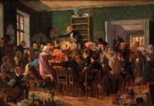 Donating Art - painting scene of an auction