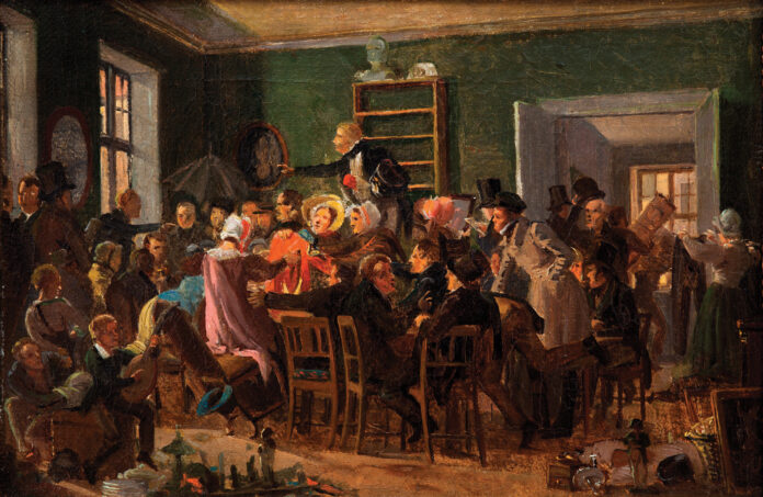 Wilhelm Marstrand, En auktionsscene, 1835 Donating Art - painting scene of an auction
