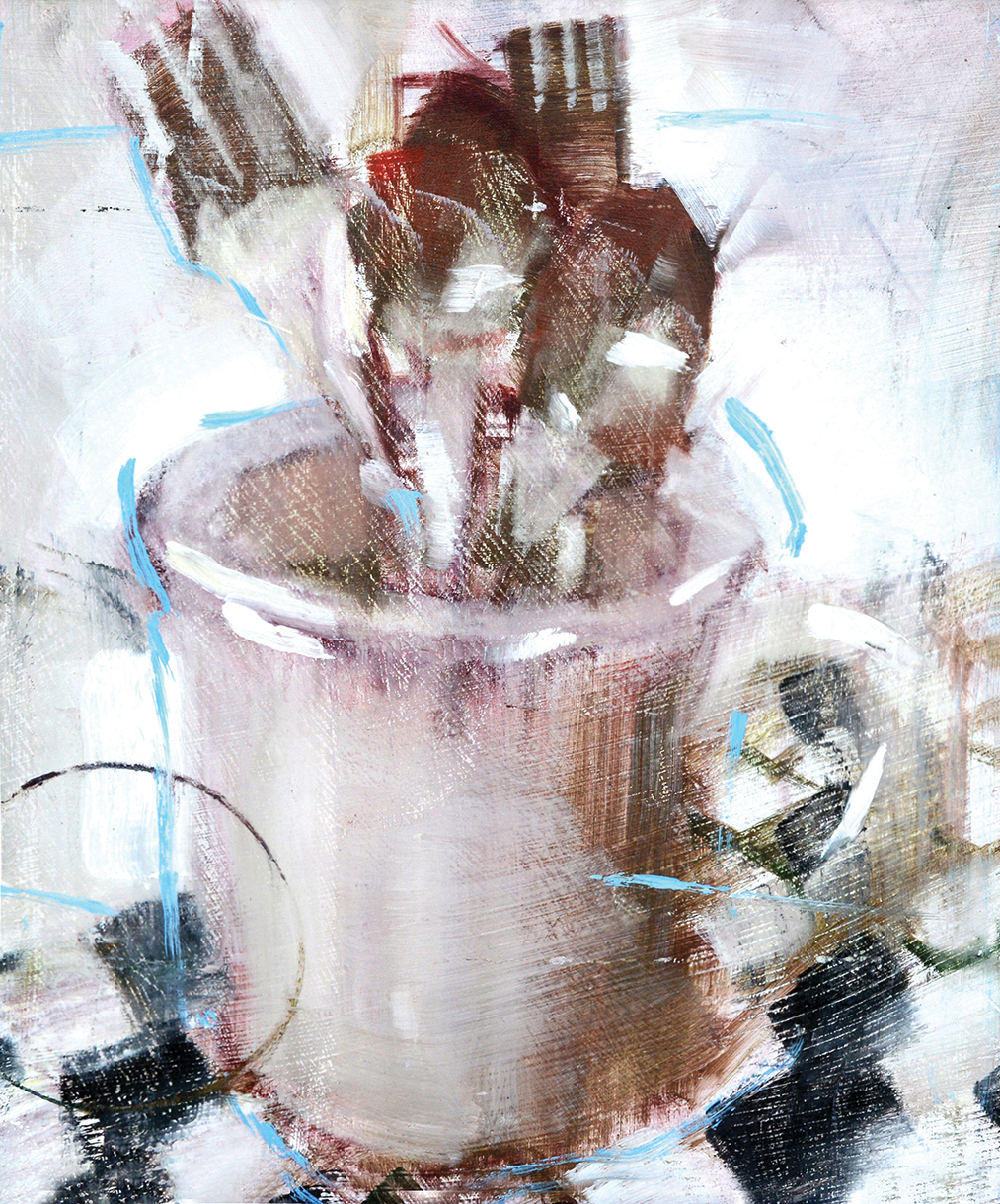 The simple setup depicted in "Forks and Spoons" (oil, 12 x 10 in.) is a motif you’ll see many artists use. 