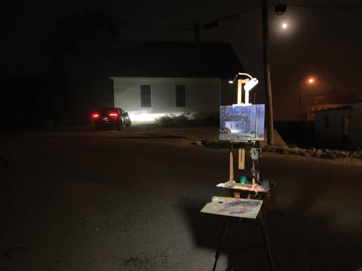 The artist’s setup for painting a nocturne