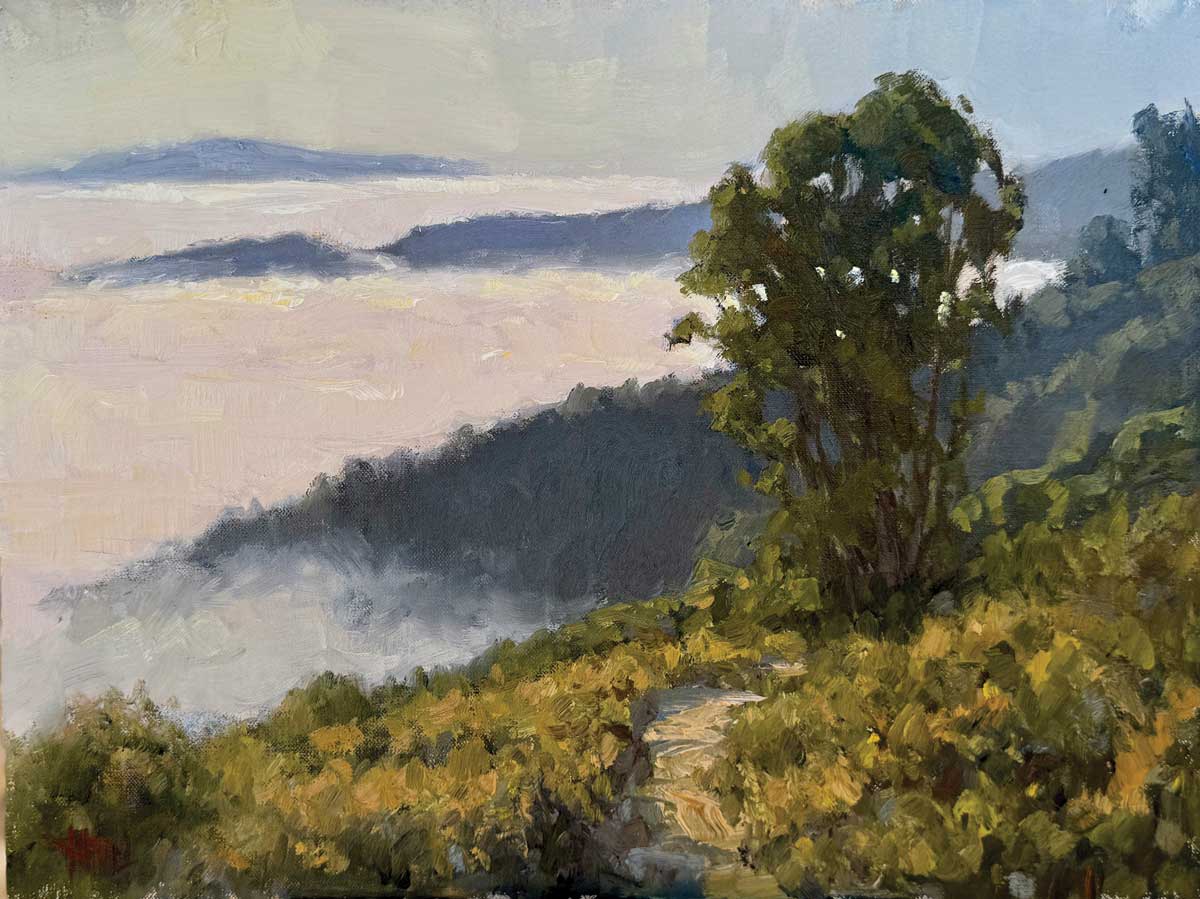 Scott Hamill, "On Top of the World, Laguna Morning Light," 2024, oil, 12 x 16 in., private collection, plein air painting