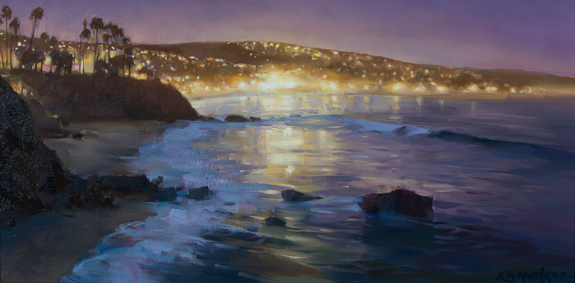 Laguna Plein Air Award of Excellence: Kathleen Hudson, "Nightfall, Laguna Beach," oil, 12 x 24 in.