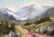 Artist to Watch: Sarah Anne Wilson plein air painting of a mountain valley - Sarah Anne Wilson, "Wellsvilles in Spring," 2024, oil, 11 x 14 in., available from the artist, plein air and studio