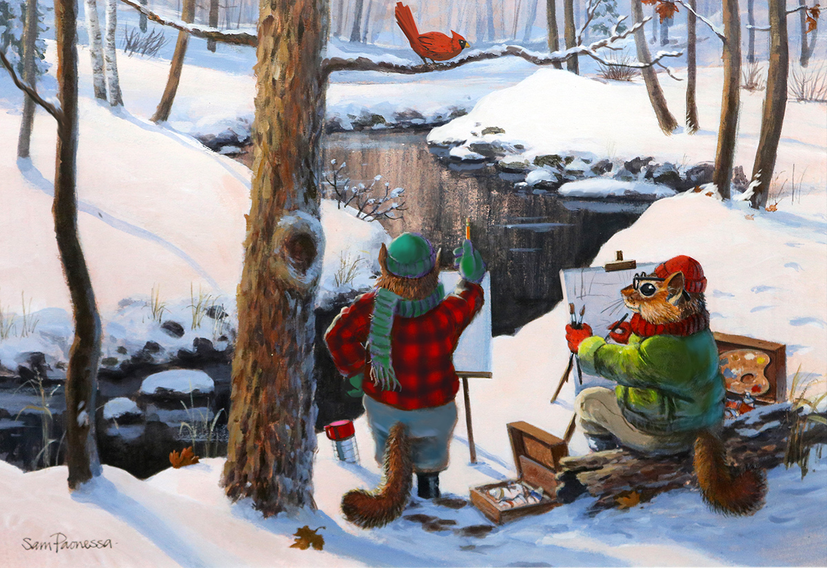 Sam Paonessa, “Nuts About Plein Air!” 2021, acrylic on illustration board, 11 x 15 in.