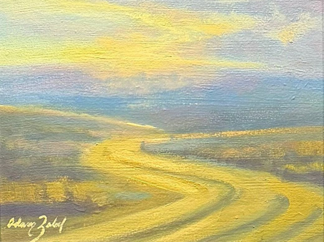 Steamboat Art Museum - 3rd Place Professional: Adam Zabel, "Hayfield Sunset," Oil, 8x10"