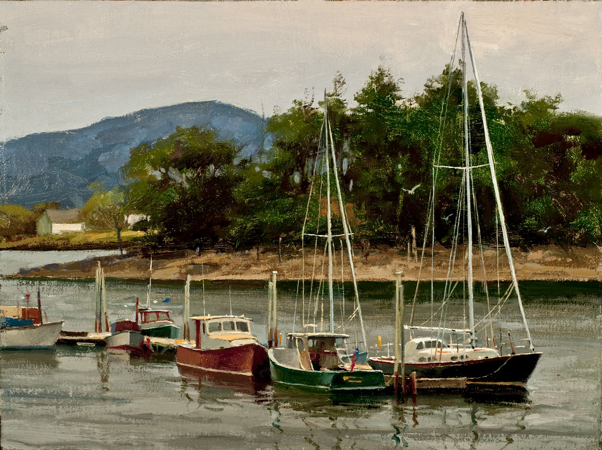 Don Demers, "Docked in Bernard," 2013, oil, 9 x 12 in., private collection, plein air