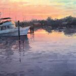 Farley Lewis, "Warm Reflections," 2024, acrylic, 12 x 24 in., available from the artist, plein air