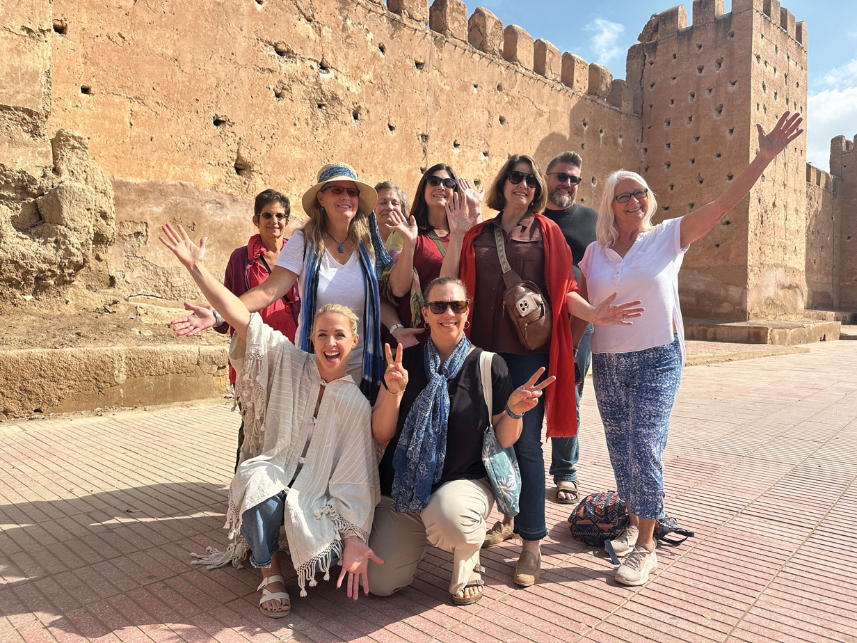 Emily Olson (in front, left) and her guests in the Imperial City of Taroudant
