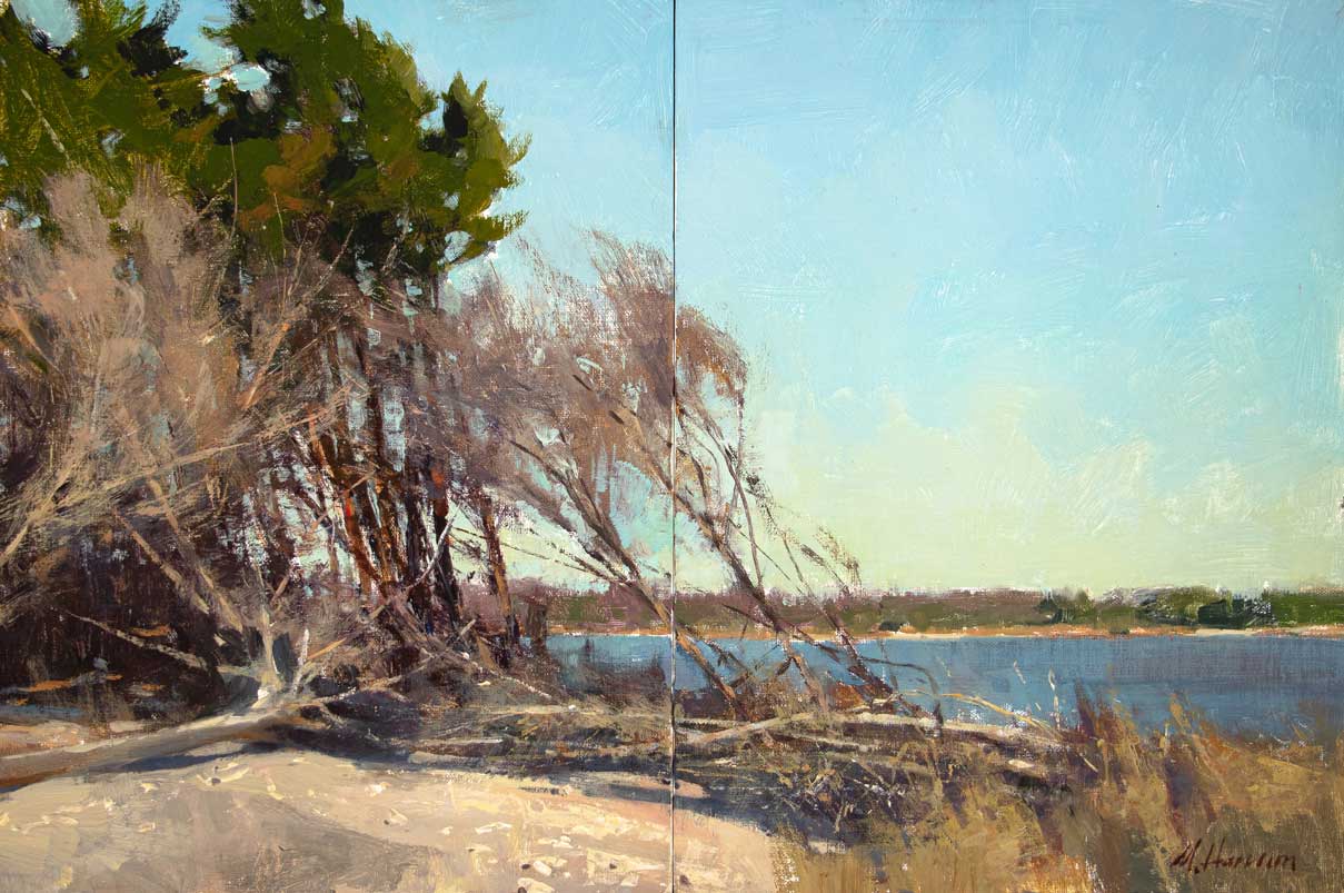 Marc Hanson, "Sun and Silence," 2020, acrylic, 12 x 18 in. (diptych), Available from the artist, Plein air