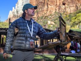 Zion Plein Air - James McGrew is one of 15 artists painting in Zion Canyon the first week in November.