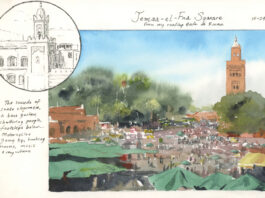 Watercolor sketch - Jemaa el-Fnaa Square, Marrakesh