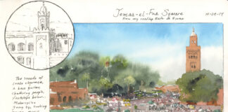 Watercolor sketch - Jemaa el-Fnaa Square, Marrakesh