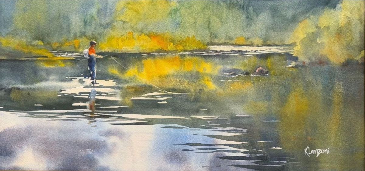 2nd Place Professional: Kathleen Lanzoni, "Finding the Calm," Watercolor, 10x20"