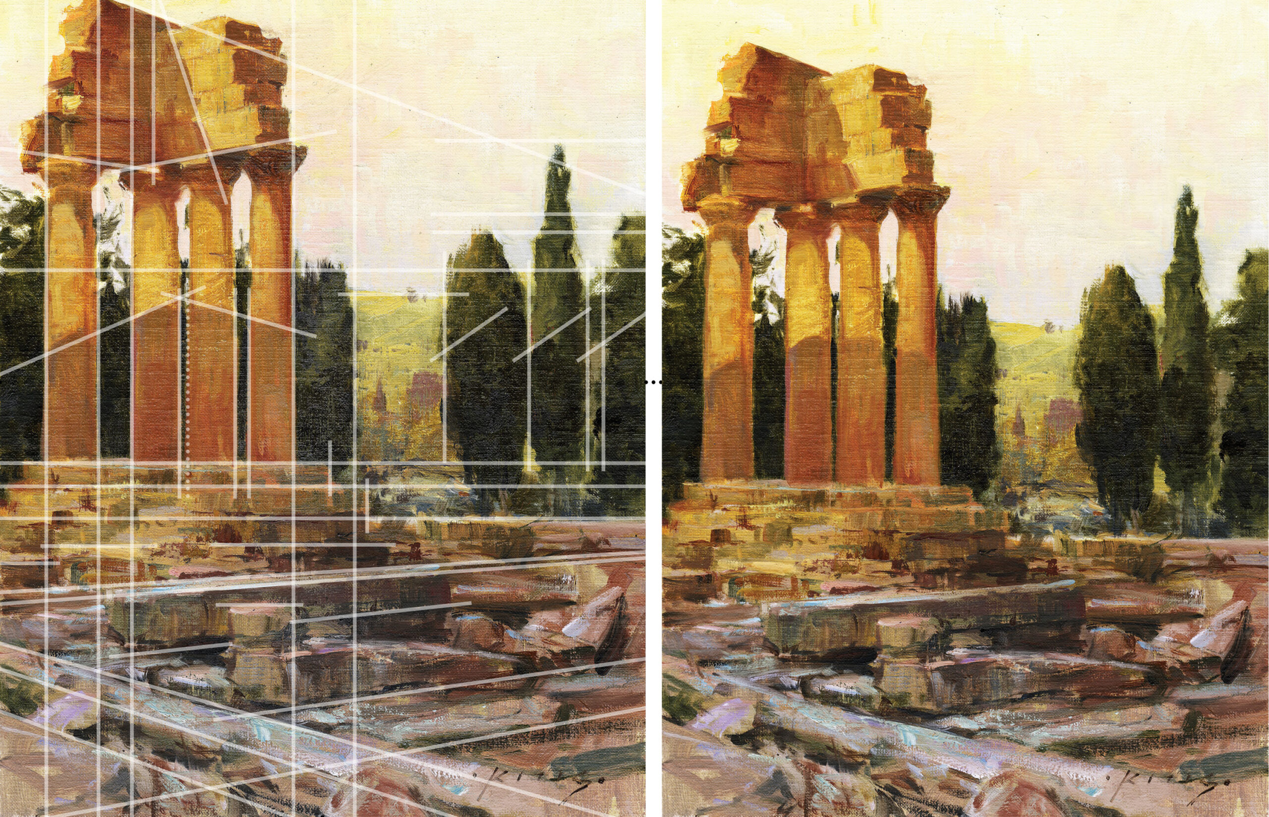Thomas Jefferson Kitts, "Temple of Herkules, Agrigento, Sicily," 2023, oil, 16 x 12 in., Collection the artist, Plein air