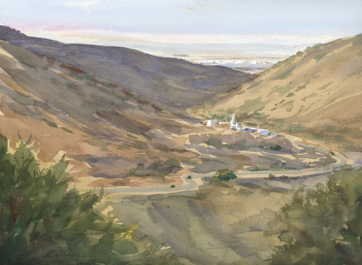 Emily Olson, "View From the Kasbah," 2024, watercolor, 9 x 12 in., Collection of the artist, Plein air