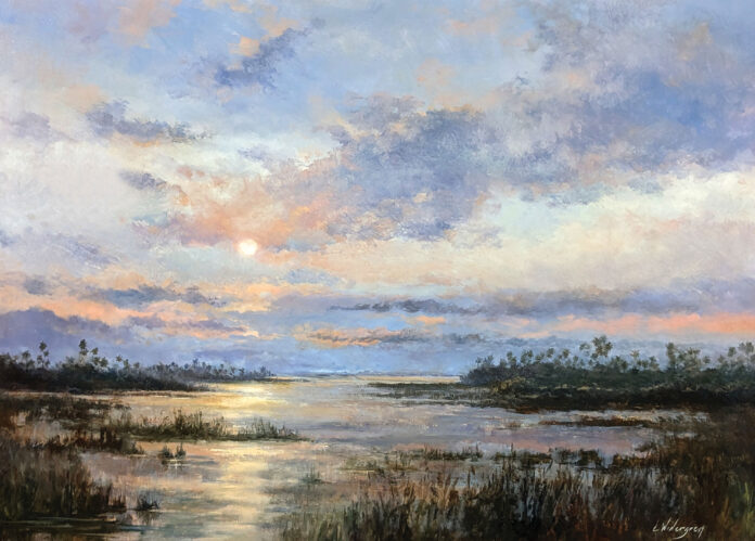 LuAnn Widergren, "Morning at the Marsh," 2023, oil, 18 x 24 in., private collection, plein air and studio LuAnn Widergren, "Morning at the Marsh," 2023, oil, 18 x 24 in., private collection, plein air and studio