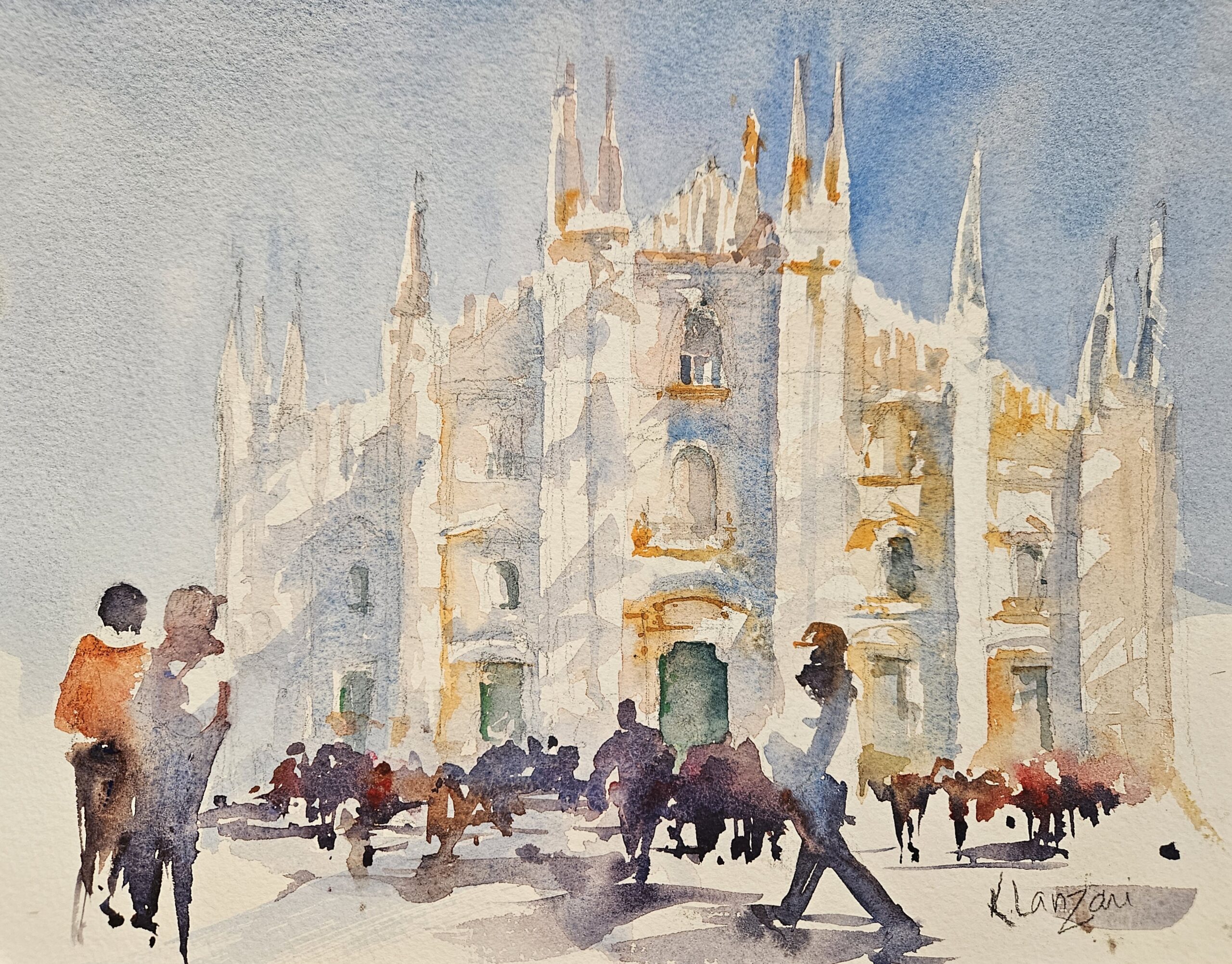 6. Kathleen Lanzoni, “Milan Duomo,” 2025, watercolor, 9 x 12 in., Available from artist, Plein air