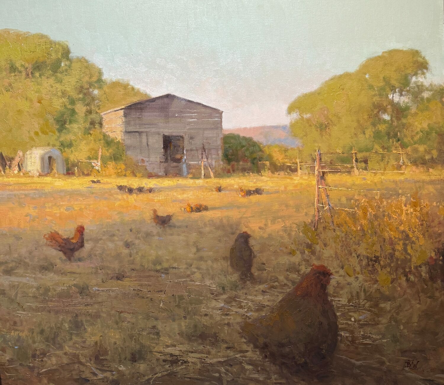 PleinAir Salon - Second Place Overall: Ben Walter, “The Yard at Dawn,” oil, 28 x 32 in.