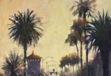 Featured Artwork: Lorraine Marie Cote palm trees at sunset