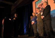 Previous PleinAir Magazine editor-in-chief M. Stephen Doherty (far left) officially turned over the top job to me at the 2018 Plein Air Convention in Santa Fe. We were joined on stage by online editor CherieDawn Haas, Jean Stern, and publisher Eric Rhoads.